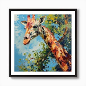 Giraffe Scratching Neck Against A Tree Brushstroke Inspired  3 Art Print