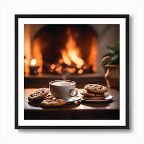 Coffee And Cookies In Front Of Fireplace Art Print