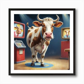 Cow In Front Of Tv Art Print