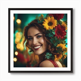 An Artwork Depicting A Smile Women, Big Tits, In The Style Of Glamorous Hollywood Portraits, Green R (2) Art Print