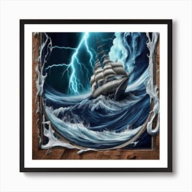 Ocean Storm With Large Clouds And Lightning 13 Art Print