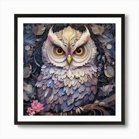 Owl On A Branch Art Print