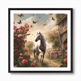 Horse in garden Art Print