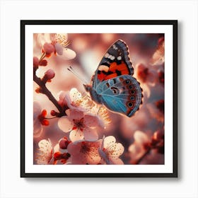 Butterfly On Cherry Blossoms Art Print