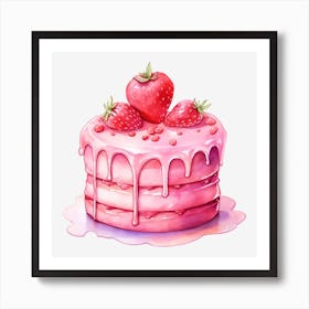 Pink Cake With Strawberries 11 Art Print