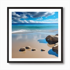 Golden Sand, Blue Sea and Fluffy Clouds Art Print