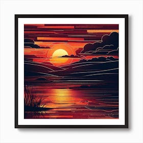 Sunset Over The Lake 22 Art Print