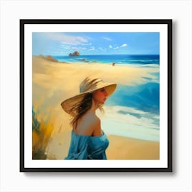 Painting Of Woman On The Beach Art Print