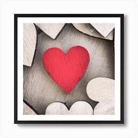 Red wooden love heart background for a romantic message for Valentines day Art Print