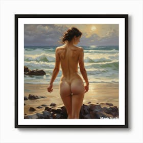 Nude Woman On The Beach Art Print