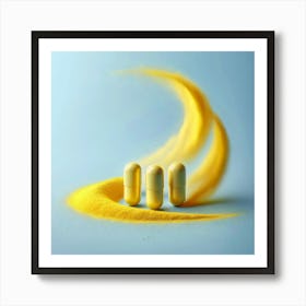 Yellow Pills On A Blue Background Art Print