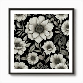 Black And White Flowers 4 Art Print