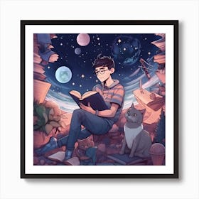 Boy Reads A Book Art Print