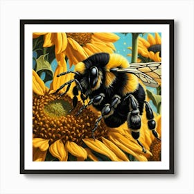 Bee On Sunflowers 1 Art Print