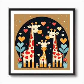 Giraffes minimalist portrait  Art Print