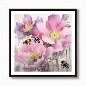 Bees And Flowers 2 Art Print