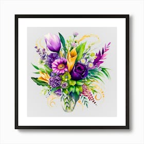 Watercolor Mardi Gras Flower Bouquets 18 Art Print