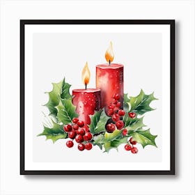 Christmas Candles With Holly 6 Art Print