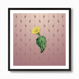 Vintage One Spined Opuntia Flower Botanical on Dusty Pink Pattern n.0440 Art Print