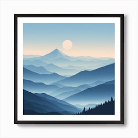 Misty mountains background in blue tone 45 Art Print