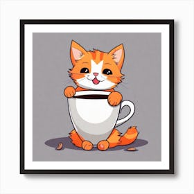 Cute Orange Kitten Loves Coffee Square Composition 8 Art Print