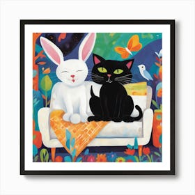 Cat And Bunny Art Print