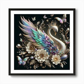 Swan With Butterflies 2 Art Print