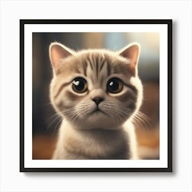 A Cute Scottish Fold Kitty, Pixar Style, Watercolor Illustration Style 8k, Png (7) Art Print