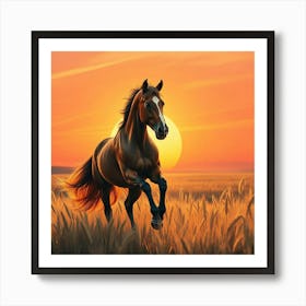 Horse Running In The Field At Sunset 5 Art Print