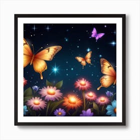 Colorful Butterflies In The Night Sky Art Print