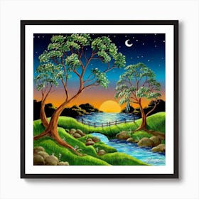 Highly detailed digital painting with sunset landscape design 18 Art Print