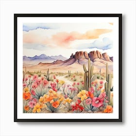 Desert Landscape Watercolor Painting Art Print