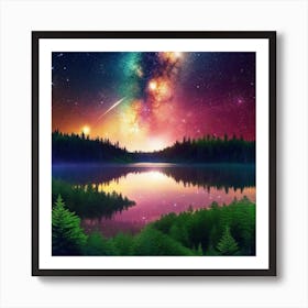 Starry Sky Over Lake 13 Art Print