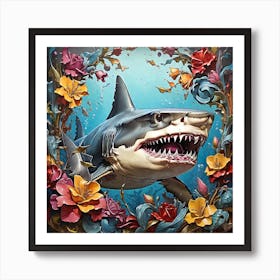 Shark With Flowers 1 Art Print