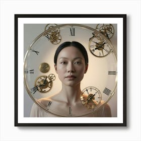 Asian Woman With A Clock Art Print