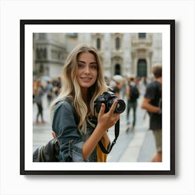 Young Woman Holding A Camera Art Print