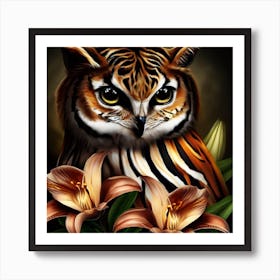 Owl With Lilies 1 Art Print