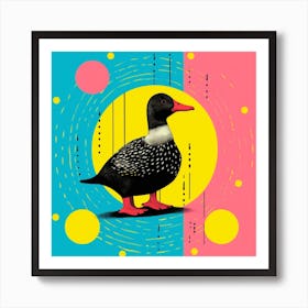 Duckling Geometric Pattern Linocut Style 2 Art Print