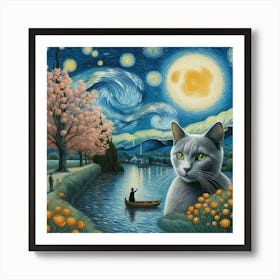 Cat In The Moonlight 1 Art Print