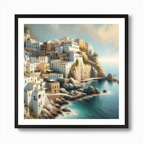 Mediterranean Cliff Side Village AI Art Print