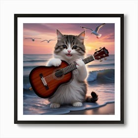 Cat Playing Guitar Art Print