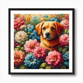 Dog In Flowers Art Print