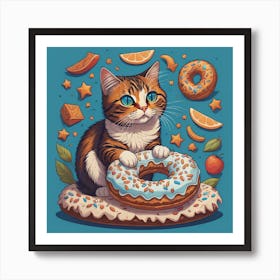 Cat With Donuts Art Print