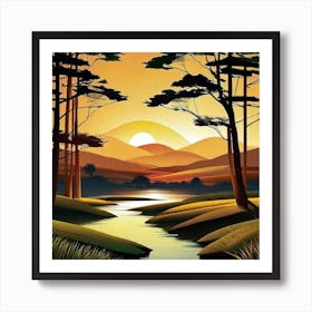 Sunset In The Woods 12 Art Print