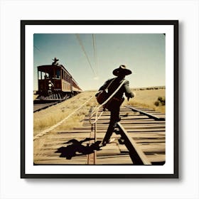 Cowboy On A Train Track Art Print