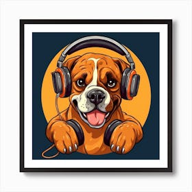 Puppy Boxer with Headphones Art Print