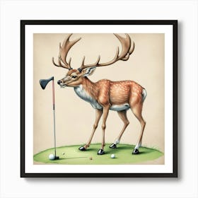 Deer On Golf Course 4 Art Print