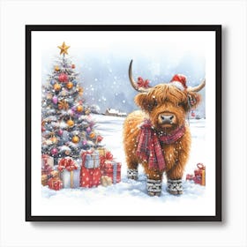 Christmas Highland Cow Art Print