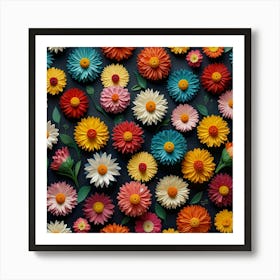 Colorful Flowers On A Dark Background Art Print