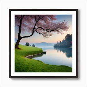 Cherry Blossoms By The Lake 1 Art Print